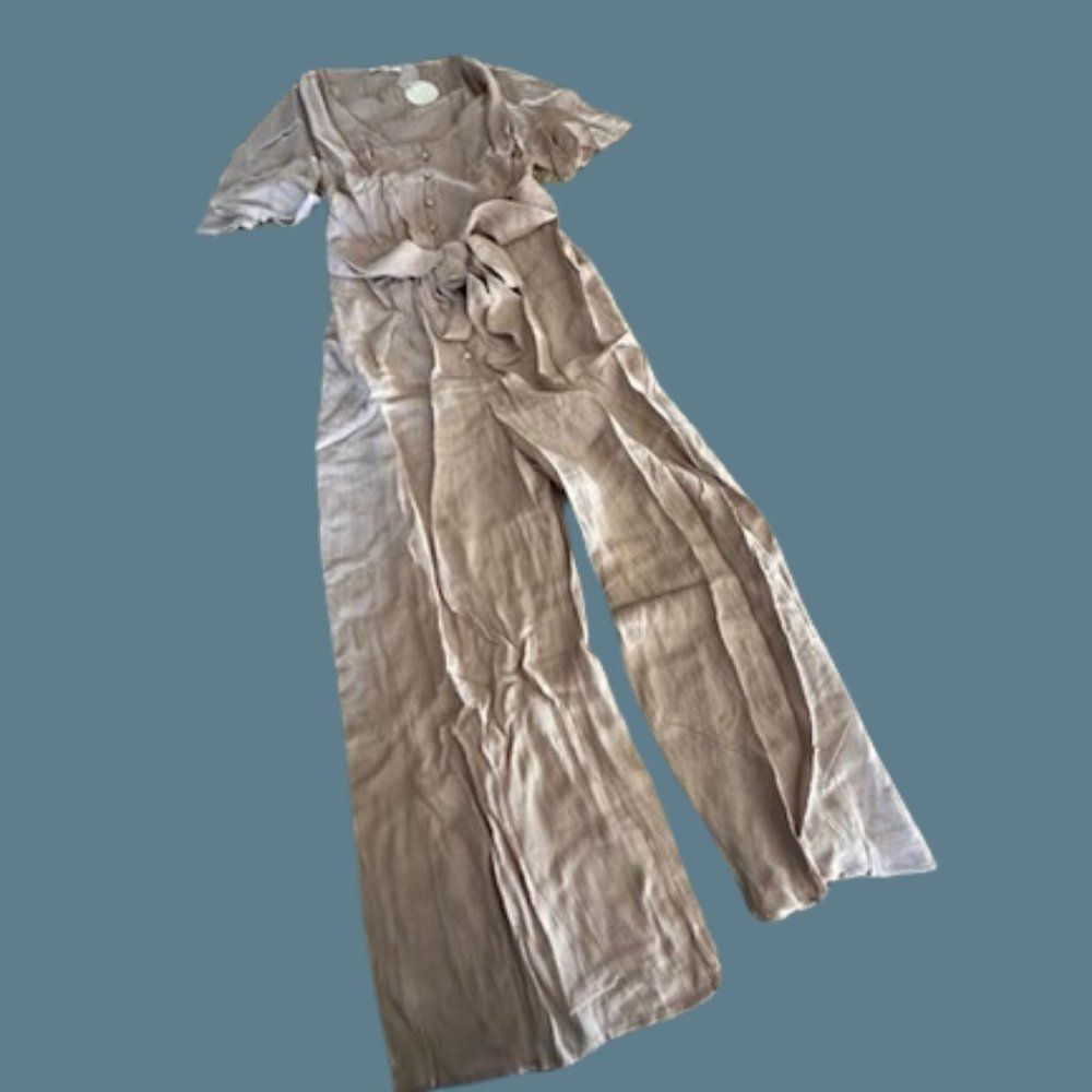 Oddy Beige Solid Woven Jumpsuit P63024M Medium New